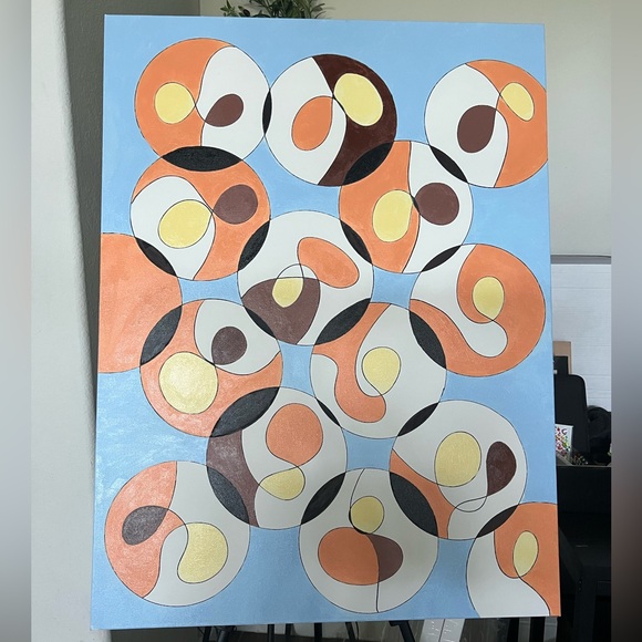 Abstract Geometric Art with Blue and Orange Accents